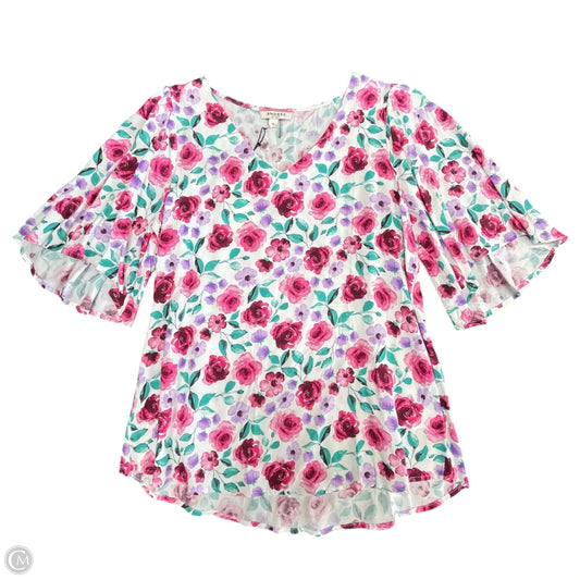Top Short Sleeve By Andree By Unit In Pink & Purple, Size: S