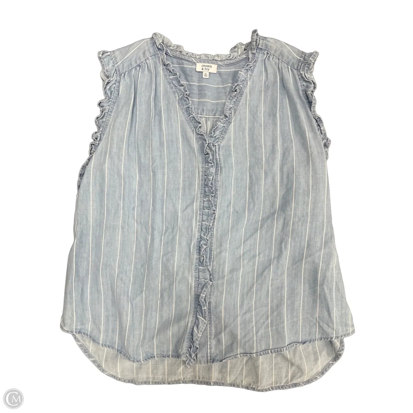 Top Sleeveless By Crown And Ivy In Blue & White, Size: Xl