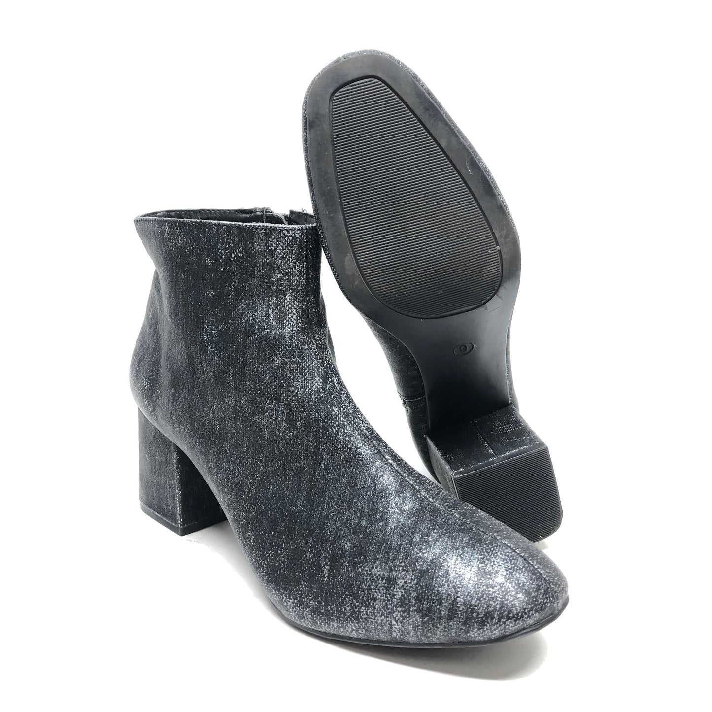 Boots Ankle Heels By Cato In Black & Silver, Size: 9