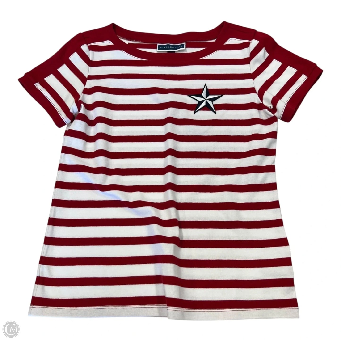 Top Short Sleeve Basic By Karen Scott In Blue & Red & White, Size: M