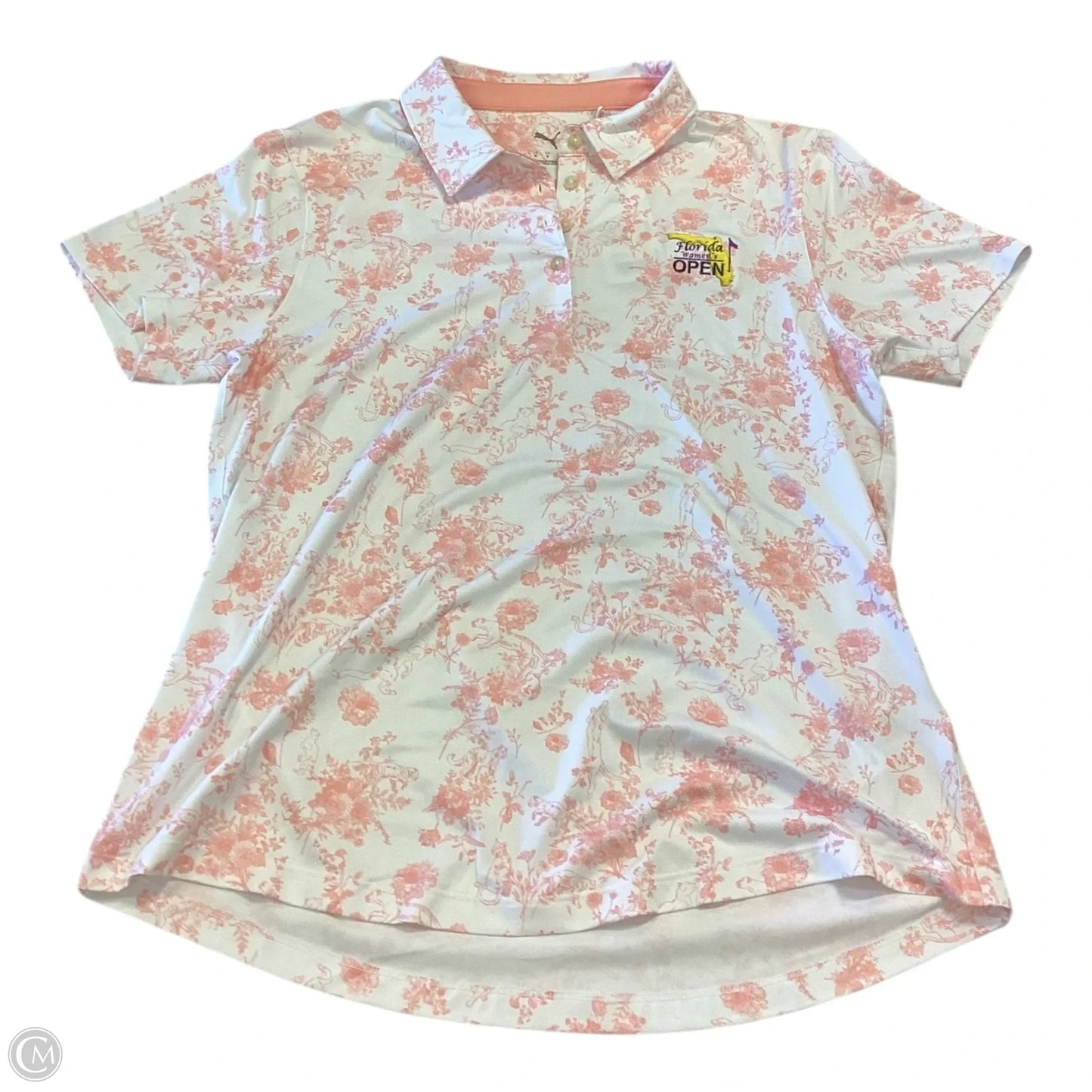 Athletic Top Short Sleeve By Puma In Pink & White, Size: M