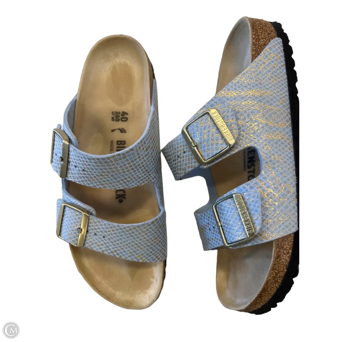 Sandals Flats By Birkenstock In Blue & Gold, Size: 9.5