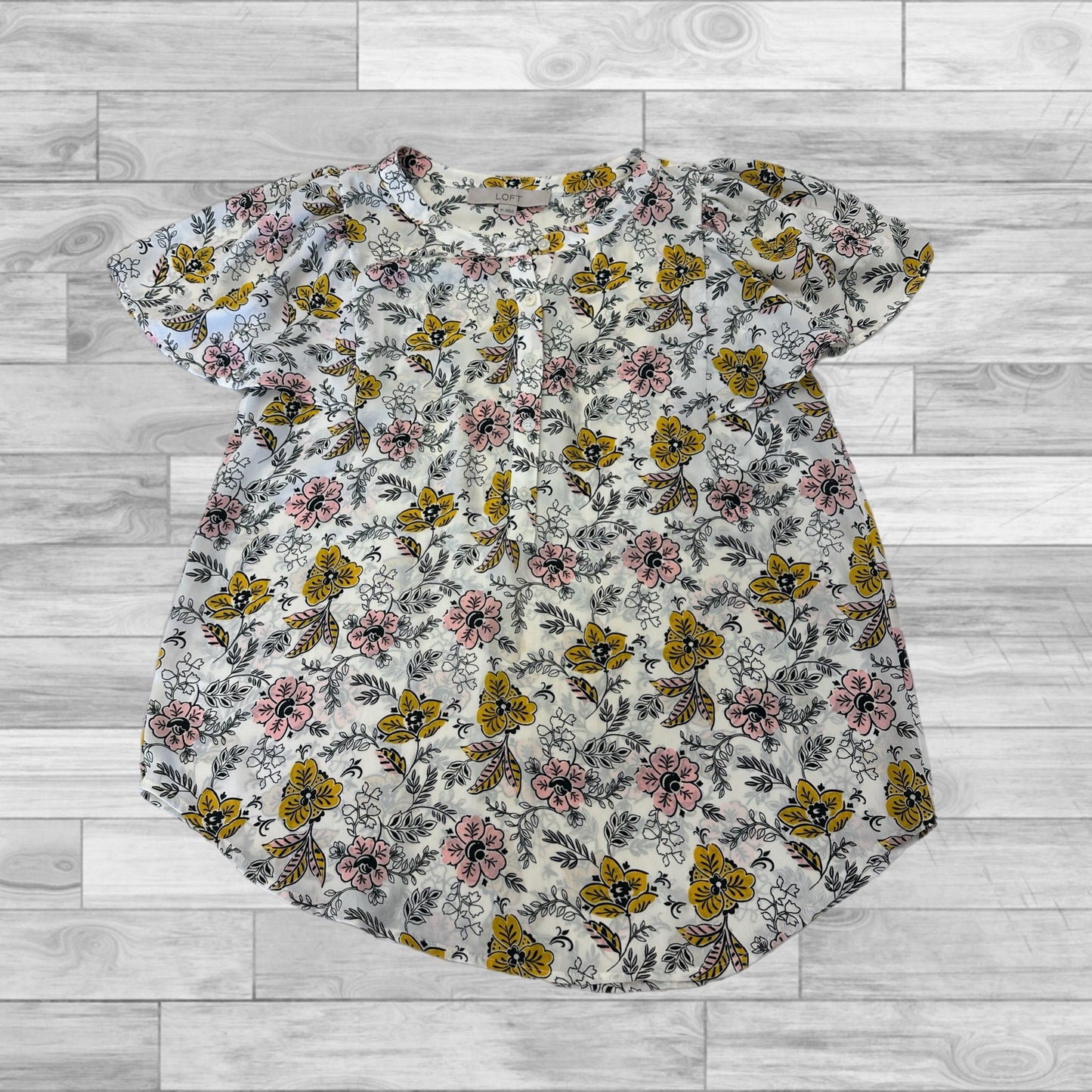 Floral Print Top Short Sleeve Loft, Size Xs