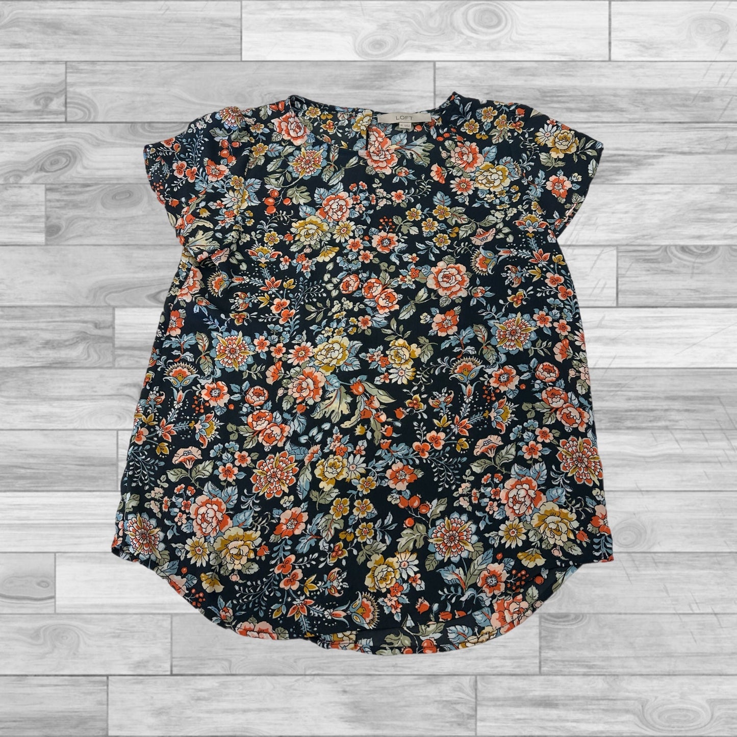 Floral Print Top Short Sleeve Loft, Size Xs