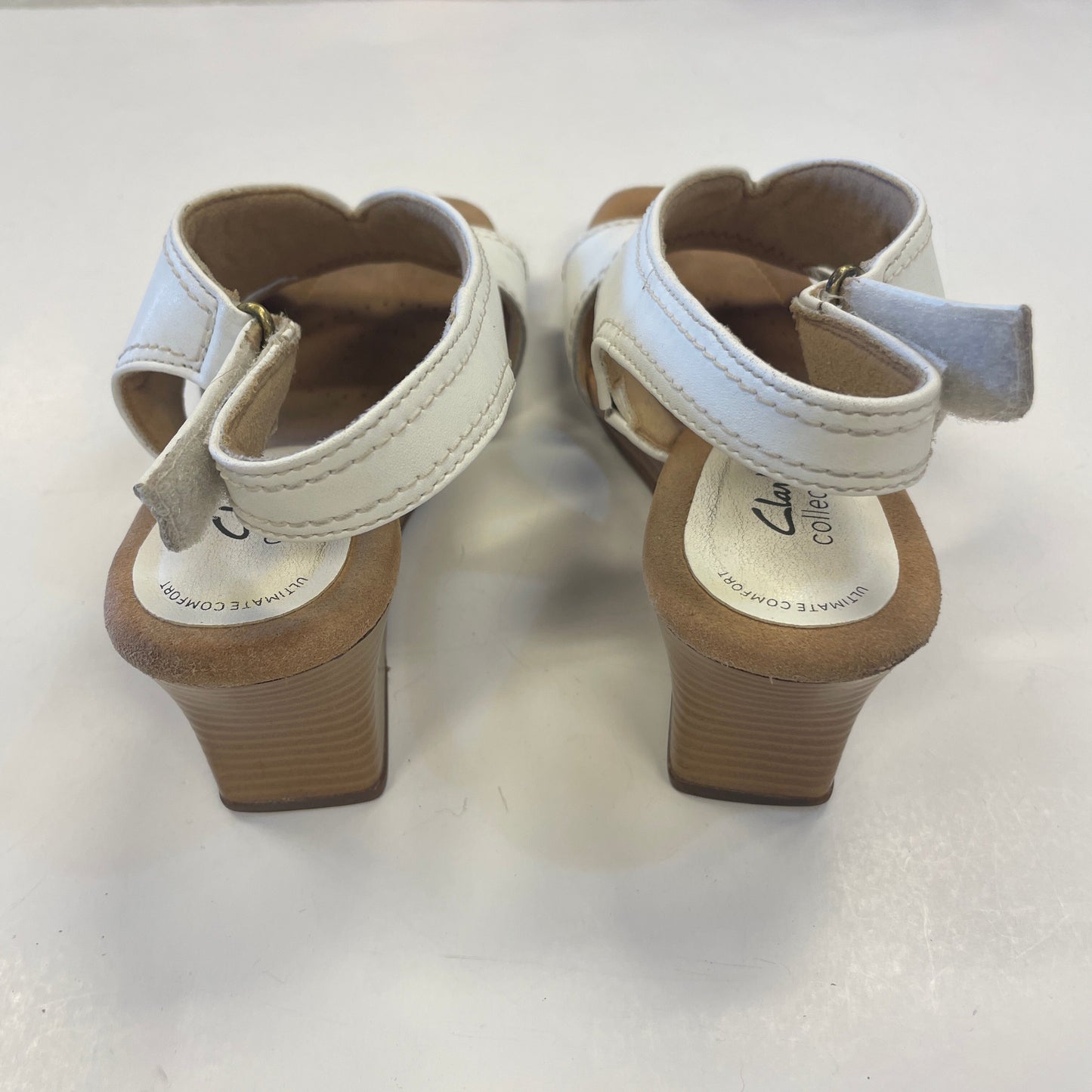 Shoes Heels Wedge By Clarks In Tan & White, Size: 7.5