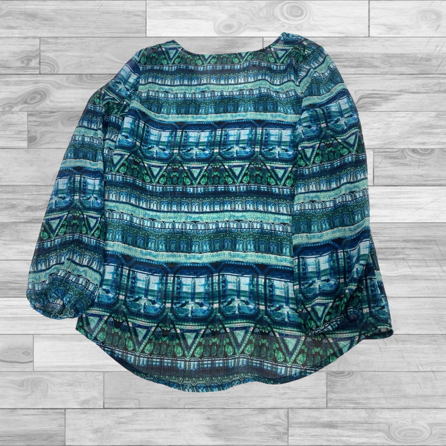 Top Long Sleeve By Liz Claiborne In Blue & Green, Size: M