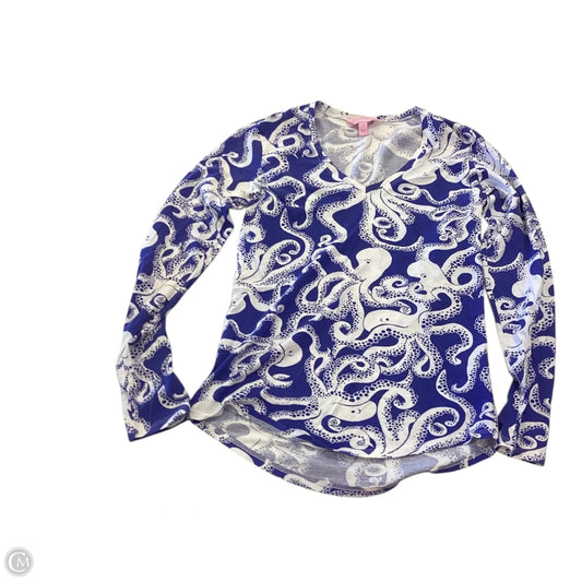 Top Long Sleeve Designer By Lilly Pulitzer In Blue & White, Size: S