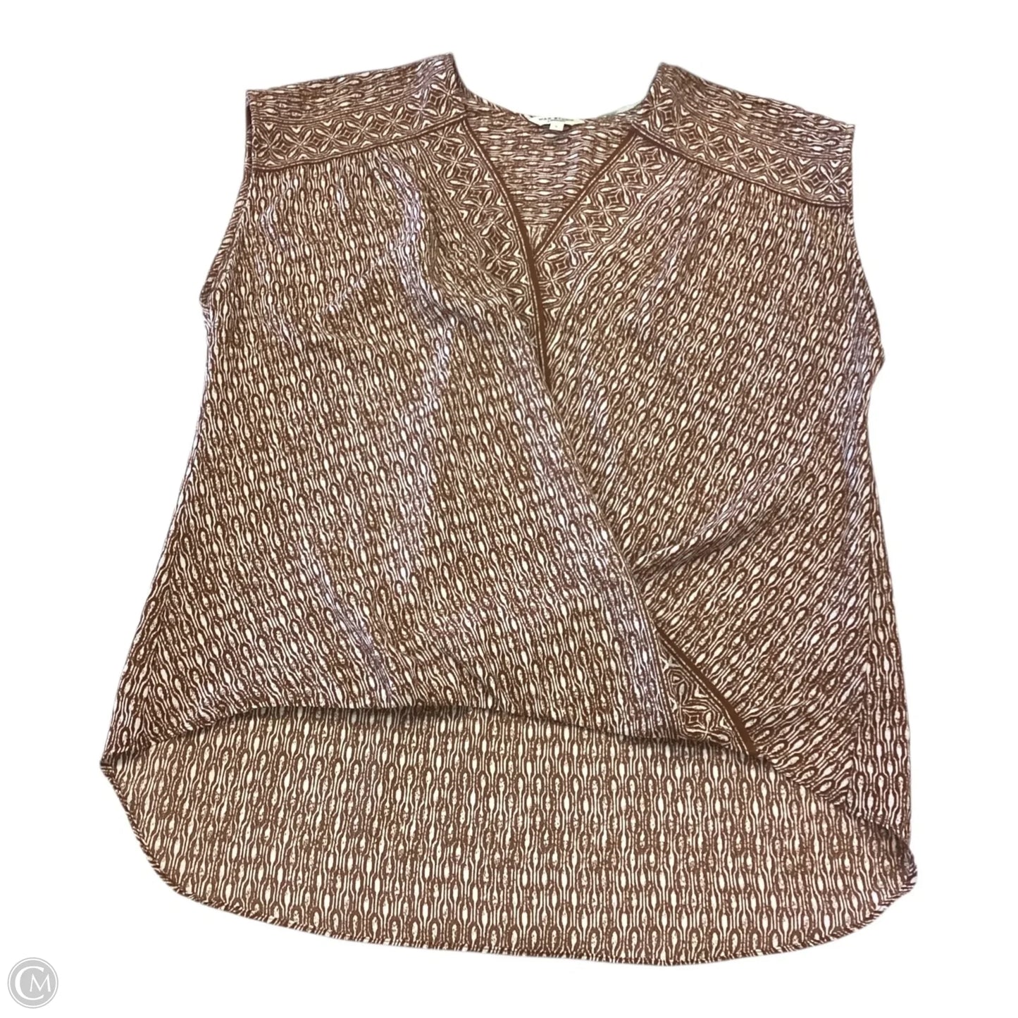 Top Short Sleeve By Max Studio In Brown & Cream, Size: L