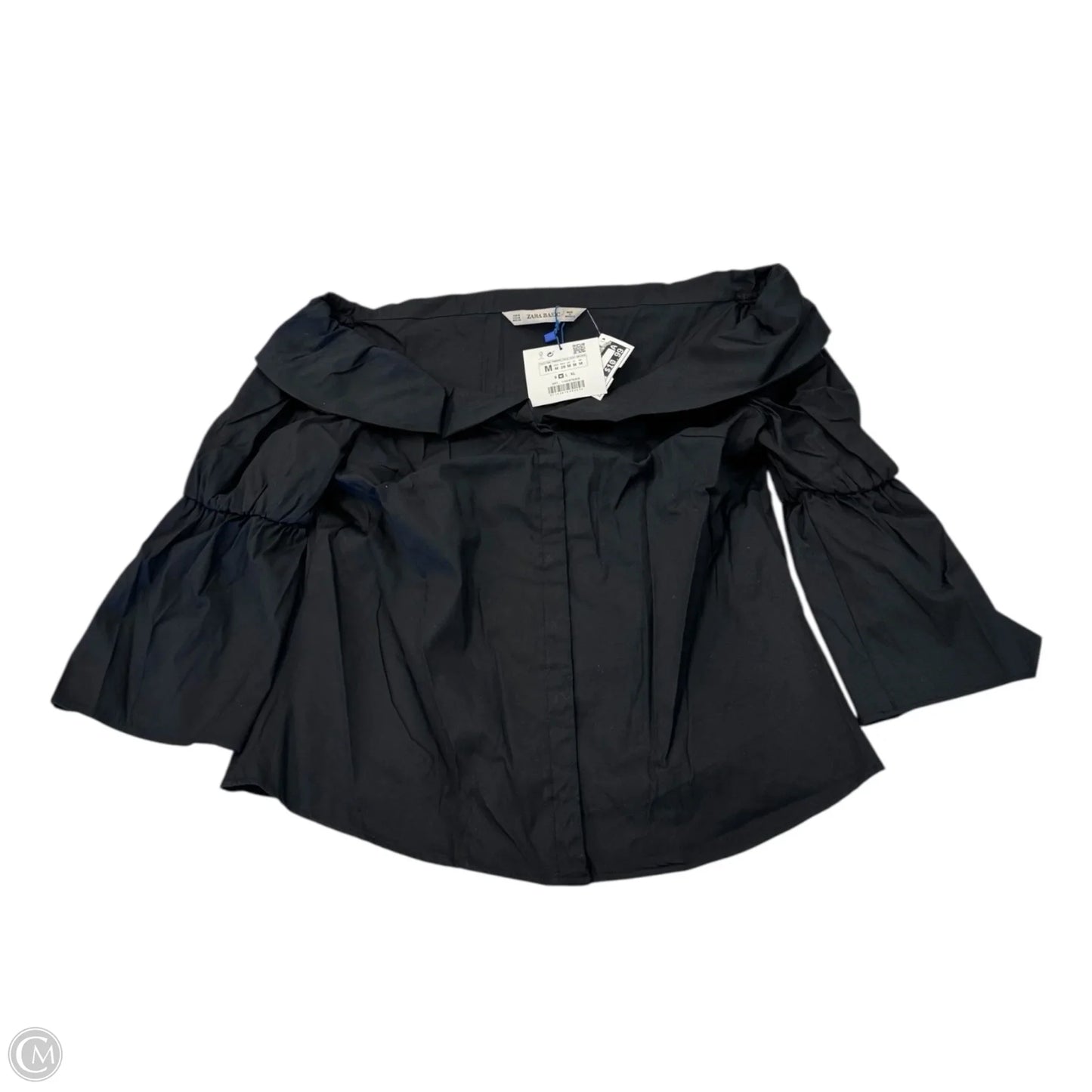 Top 3/4 Sleeve By Zara Basic In Black, Size: M