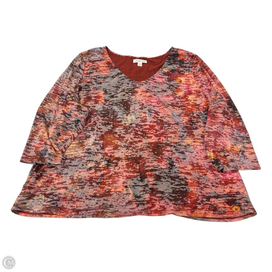 Top 3/4 Sleeve By Coldwater Creek In Brown & Orange, Size: 3x