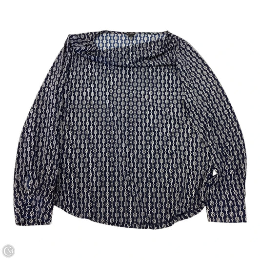 Top Long Sleeve By Ann Taylor In Blue & Cream, Size: L