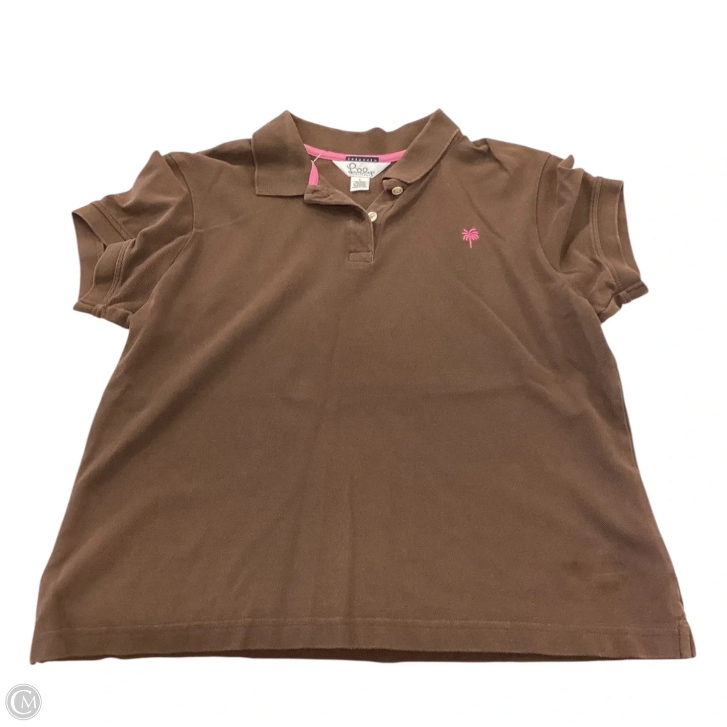 Top Short Sleeve Designer By Lilly Pulitzer In Brown & Pink, Size: L