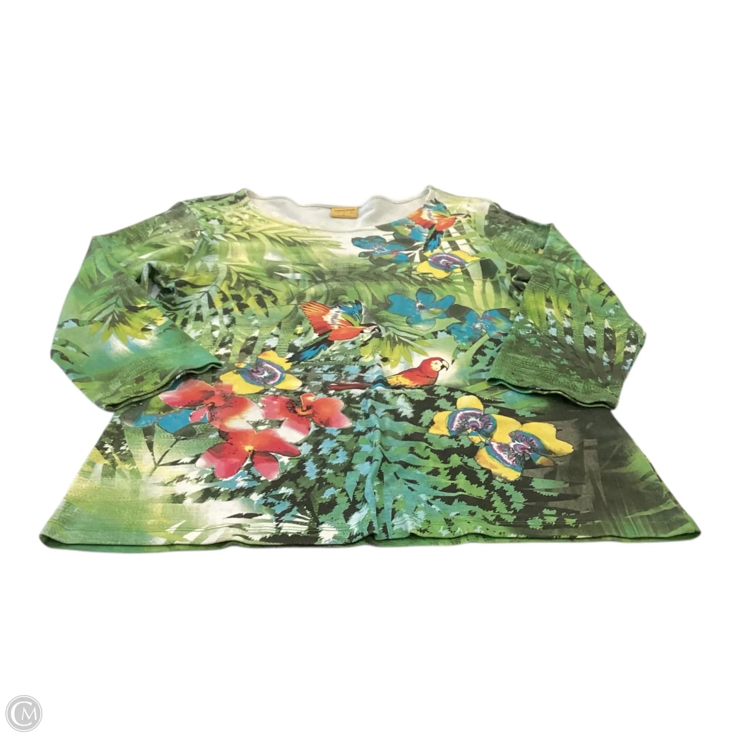 Top 3/4 Sleeve By Clothes Mentor In Tropical Print, Size: L