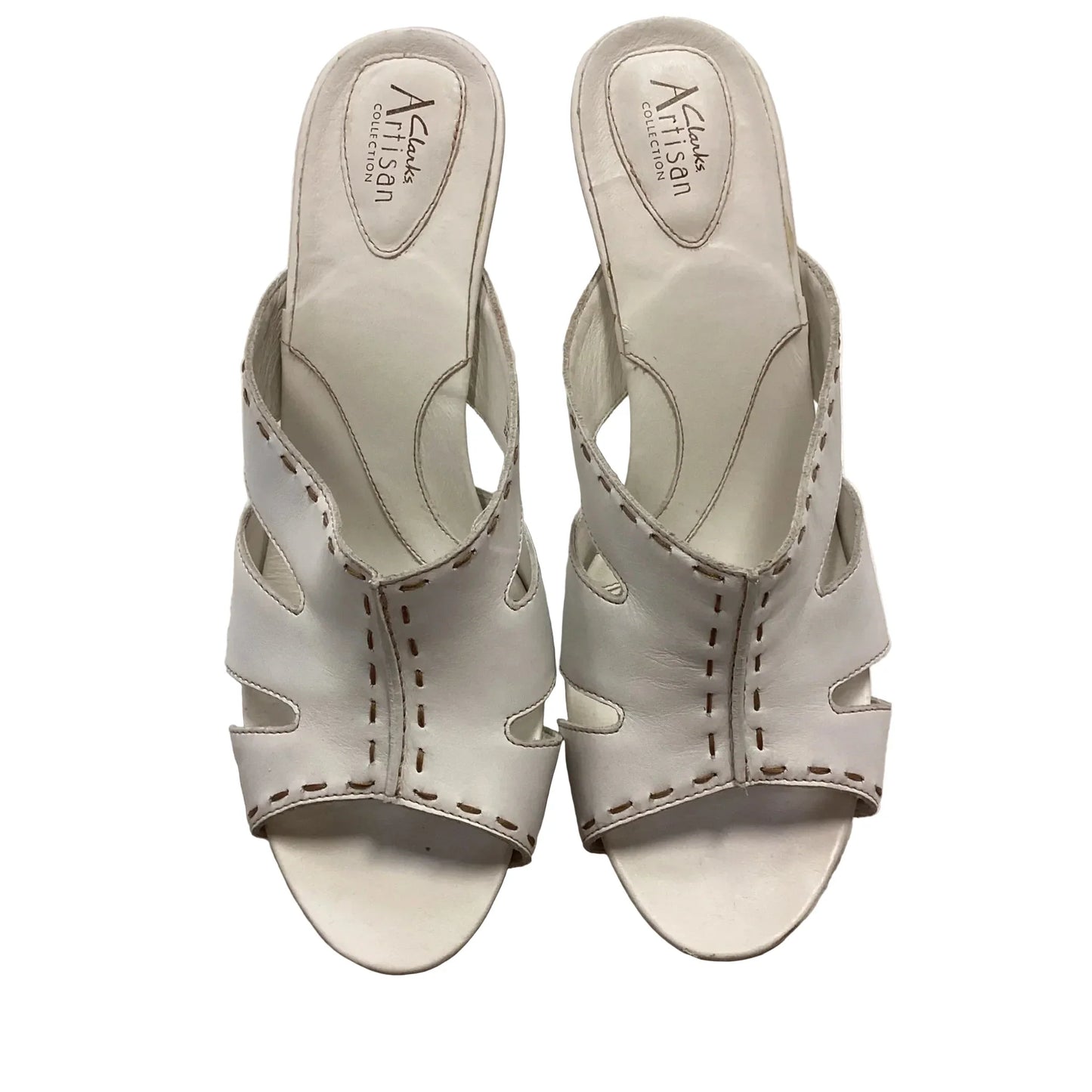 Sandals Heels Block By Clarks In White, Size: 11