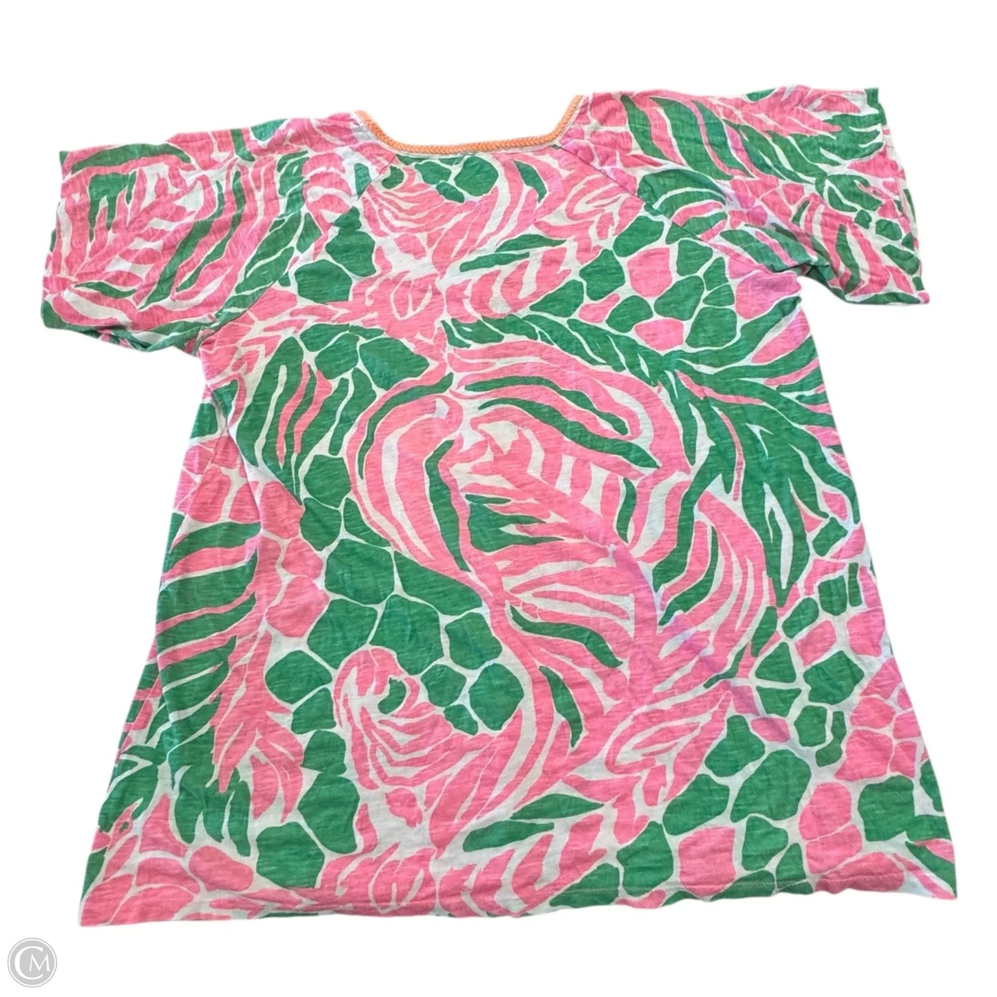 Top Short Sleeve Designer By Lilly Pulitzer In Green & Pink, Size: Xl