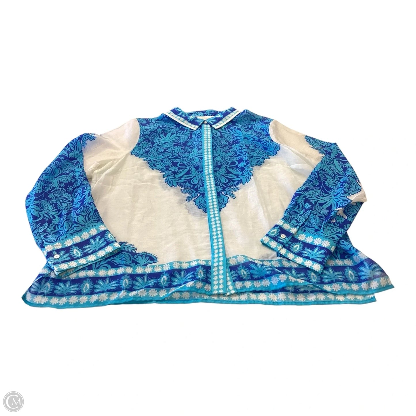 Top Long Sleeve Designer By Lilly Pulitzer In Blue & White, Size: Xl