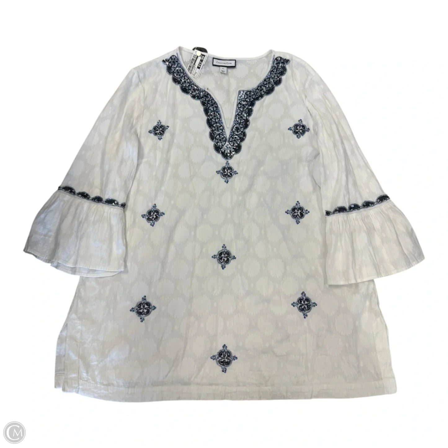 Top 3/4 Sleeve By Charter Club In Blue & White, Size: Xl