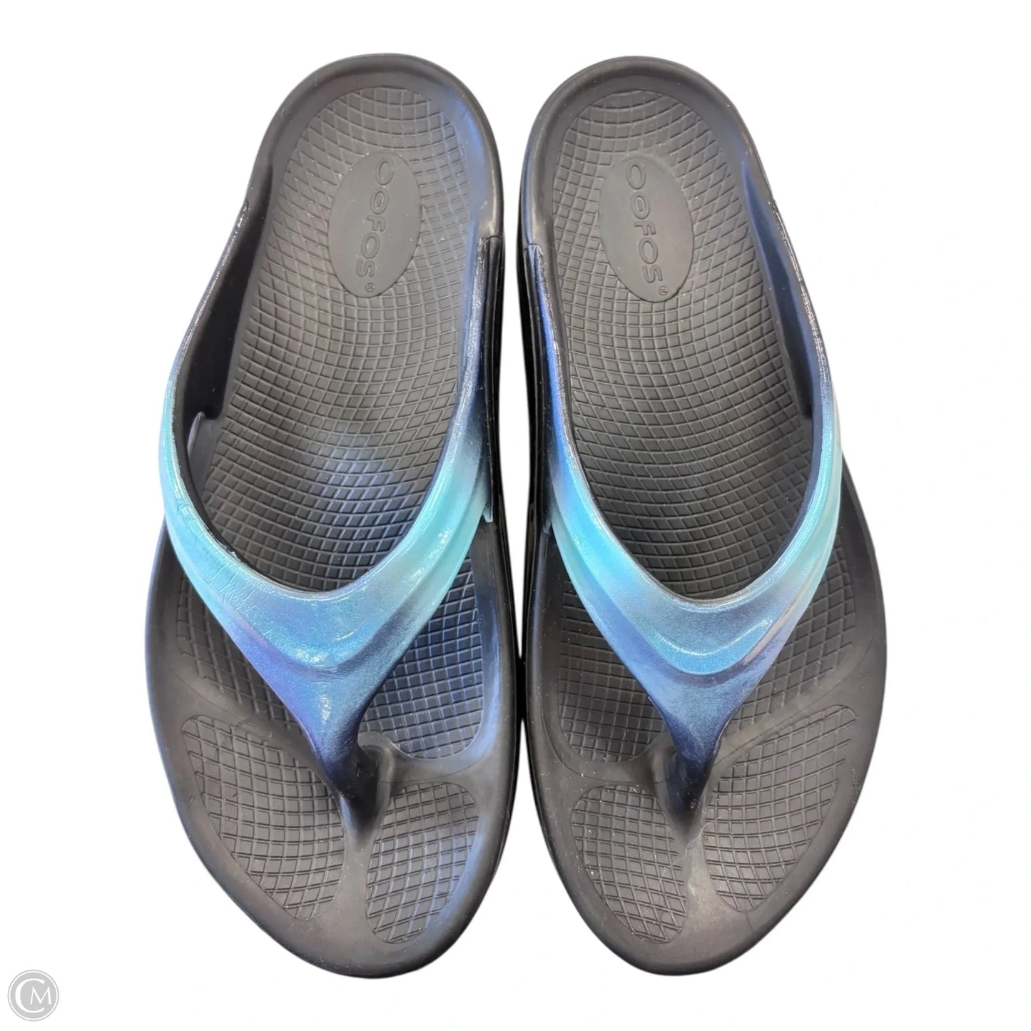 Sandals Flip Flops By Oofos In Black & Blue, Size: 10