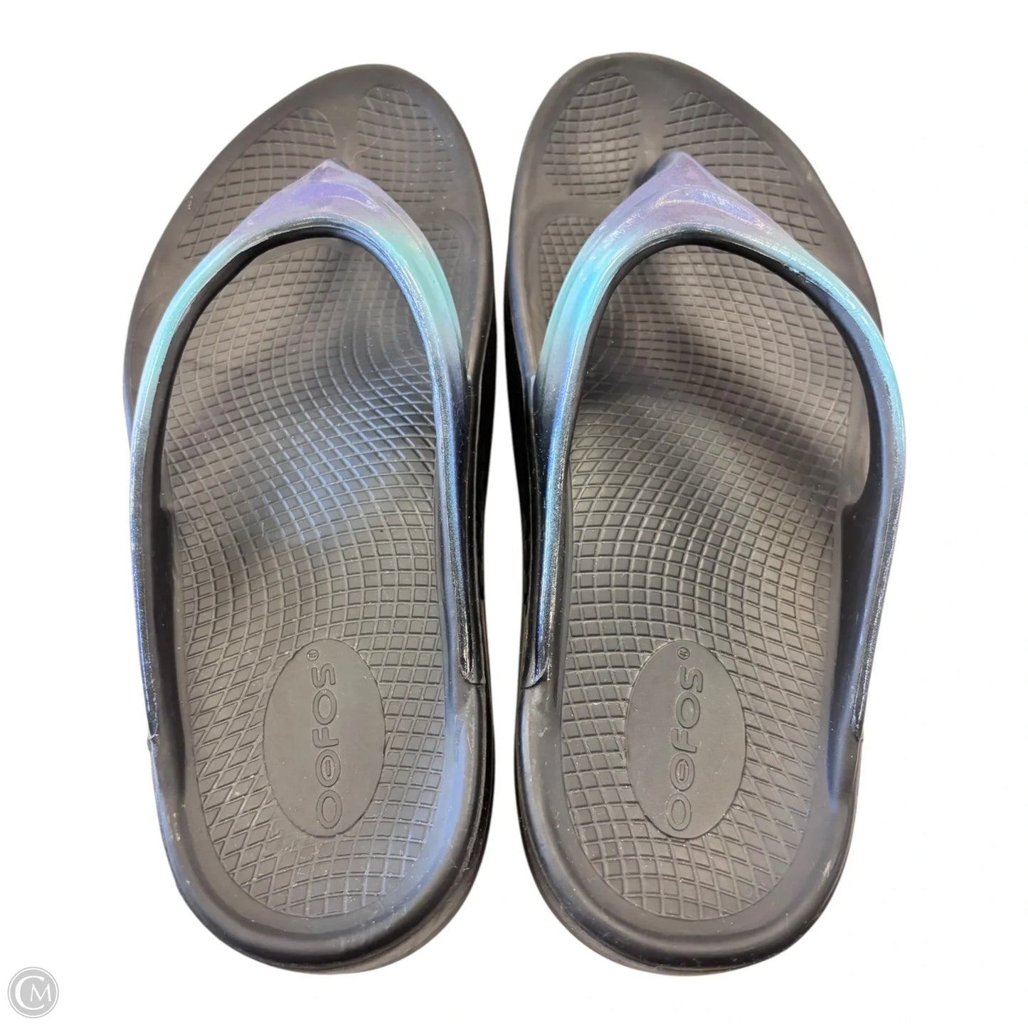 Sandals Flip Flops By Oofos In Black & Blue, Size: 10