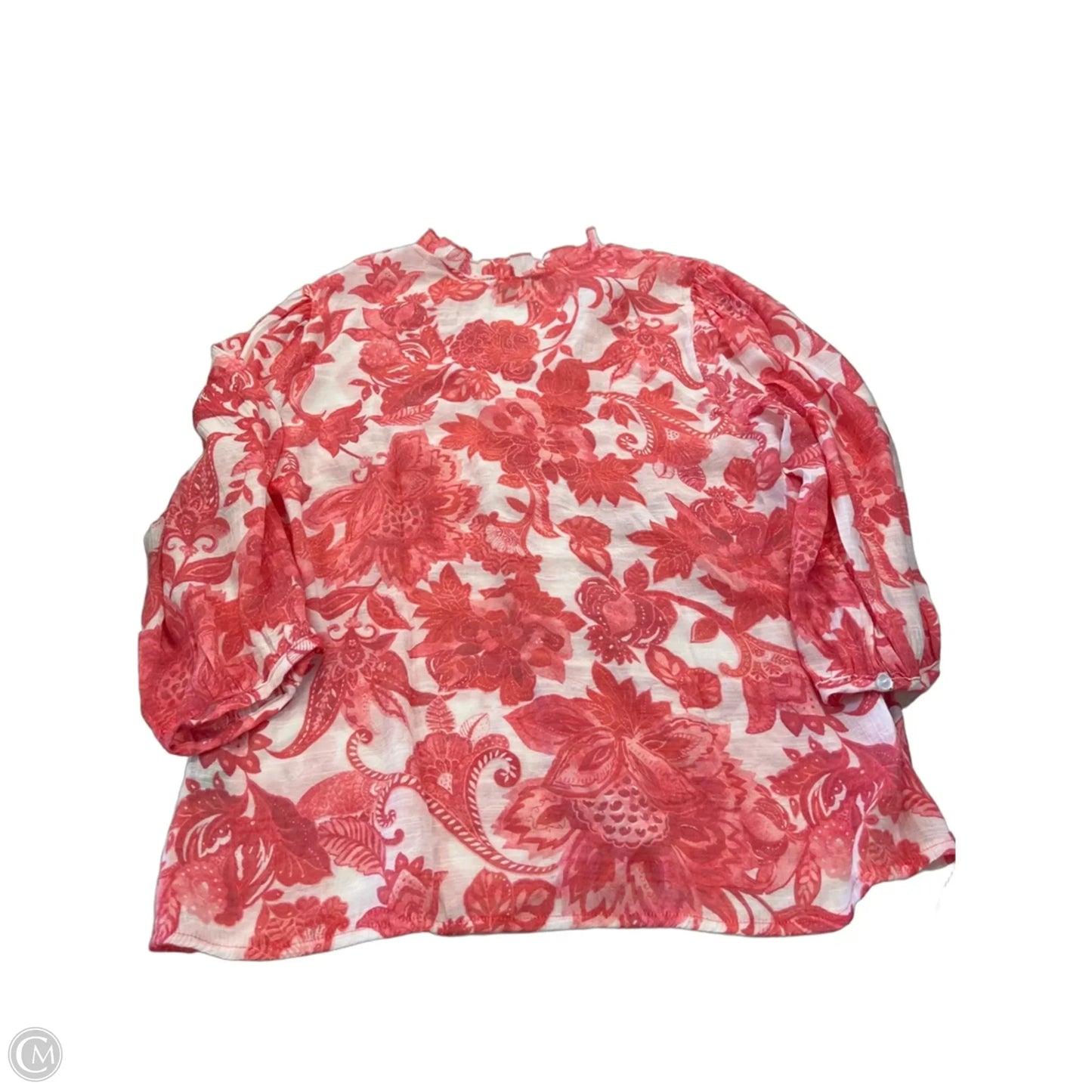 Blouse 3/4 Sleeve By Mlle Gabrielle In Red & White, Size: L