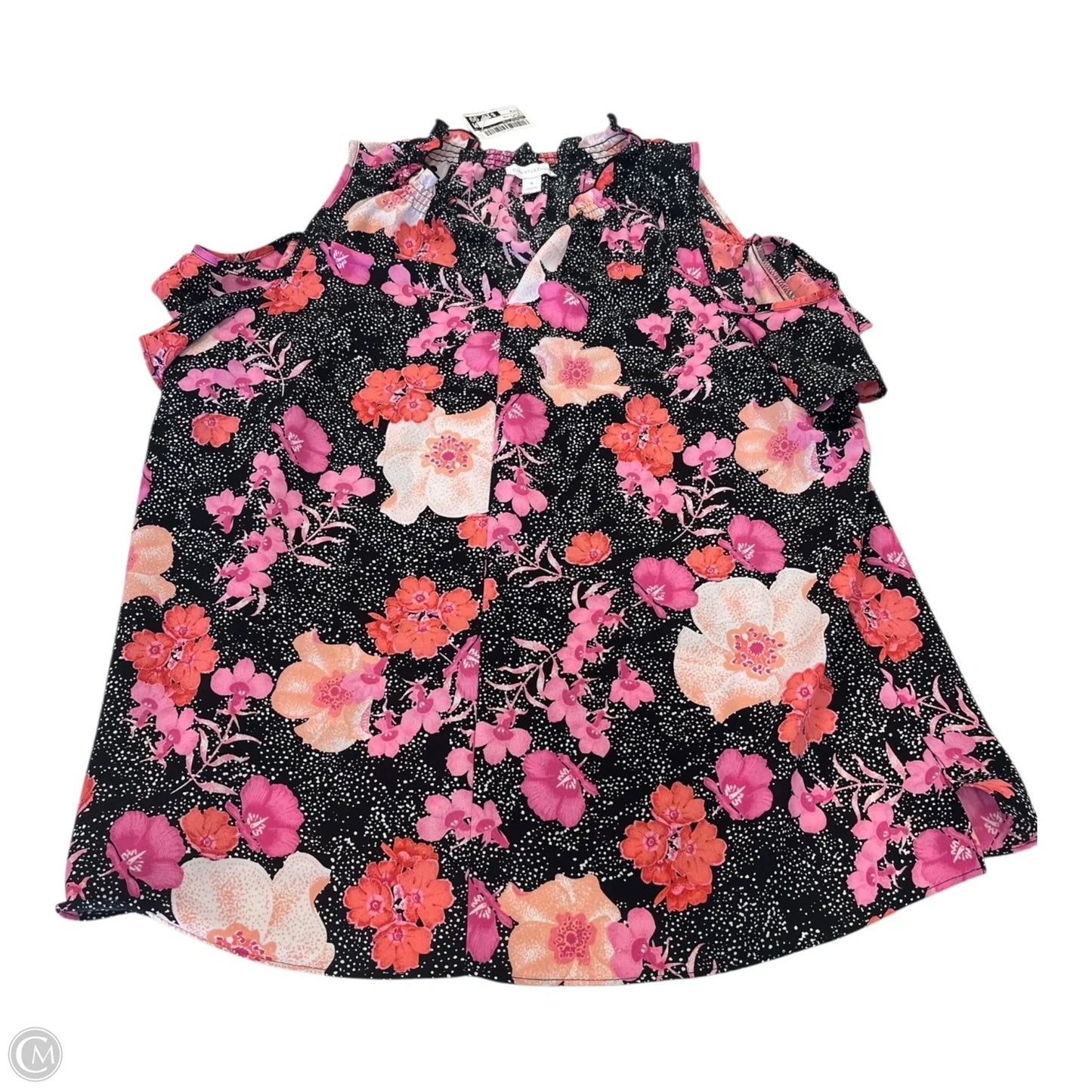 Top Short Sleeve By Charter Club In Black & Pink, Size: M