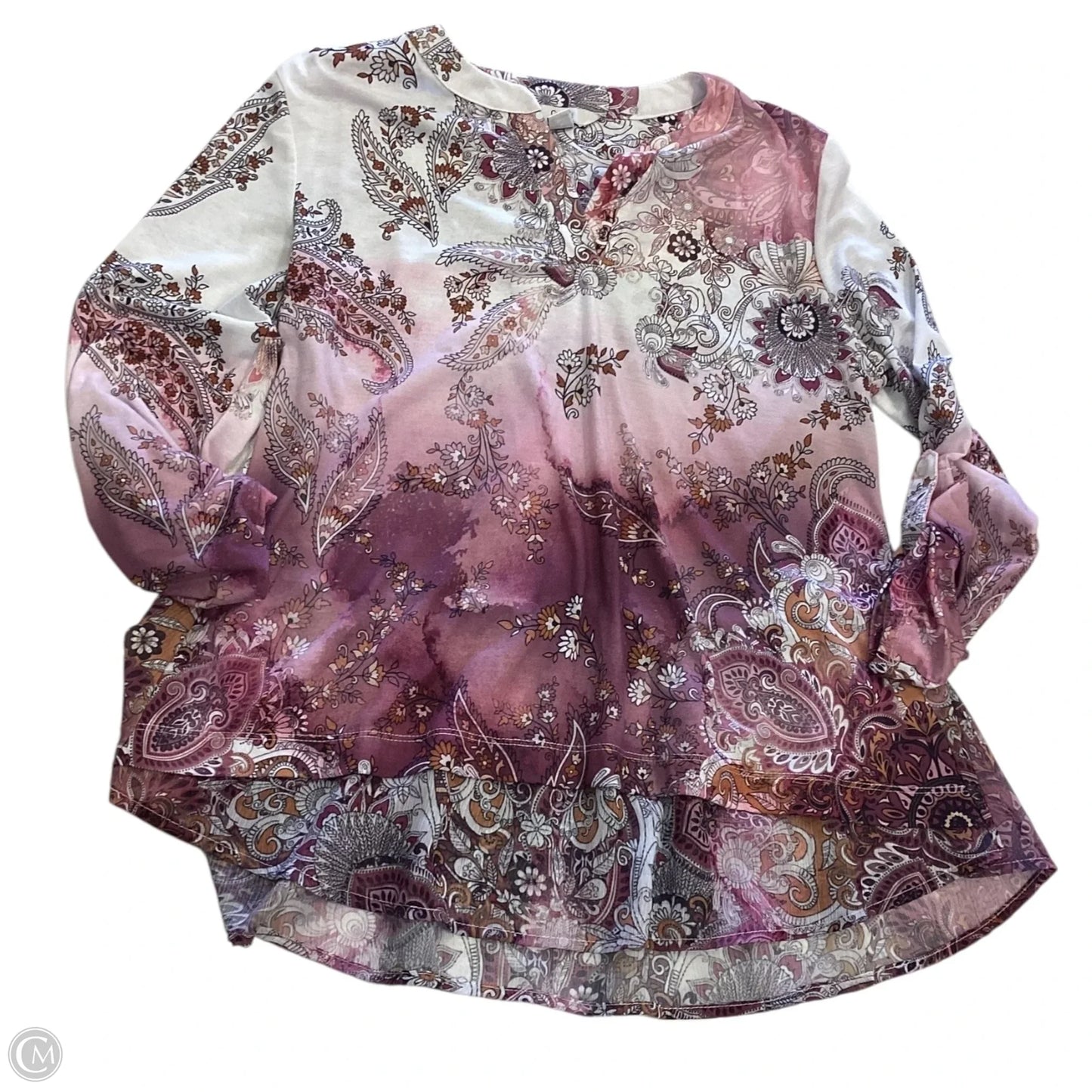 Top Long Sleeve By Croft And Barrow In Pink & White, Size: S