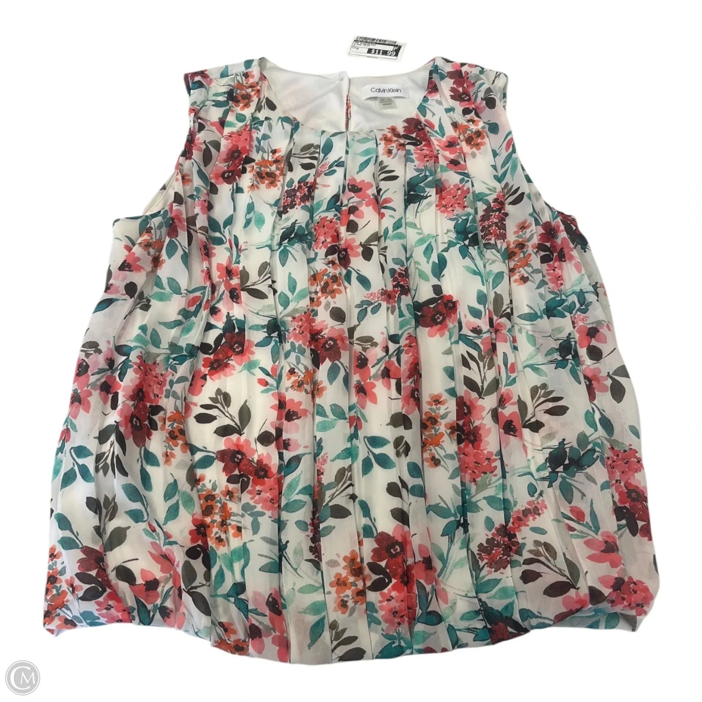 Top Sleeveless By Calvin Klein In Floral Print, Size: M
