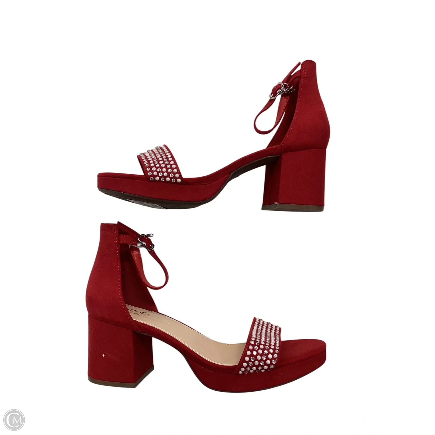 Sandals Heels Block By Juicy Couture In Red & Silver, Size: 7.5