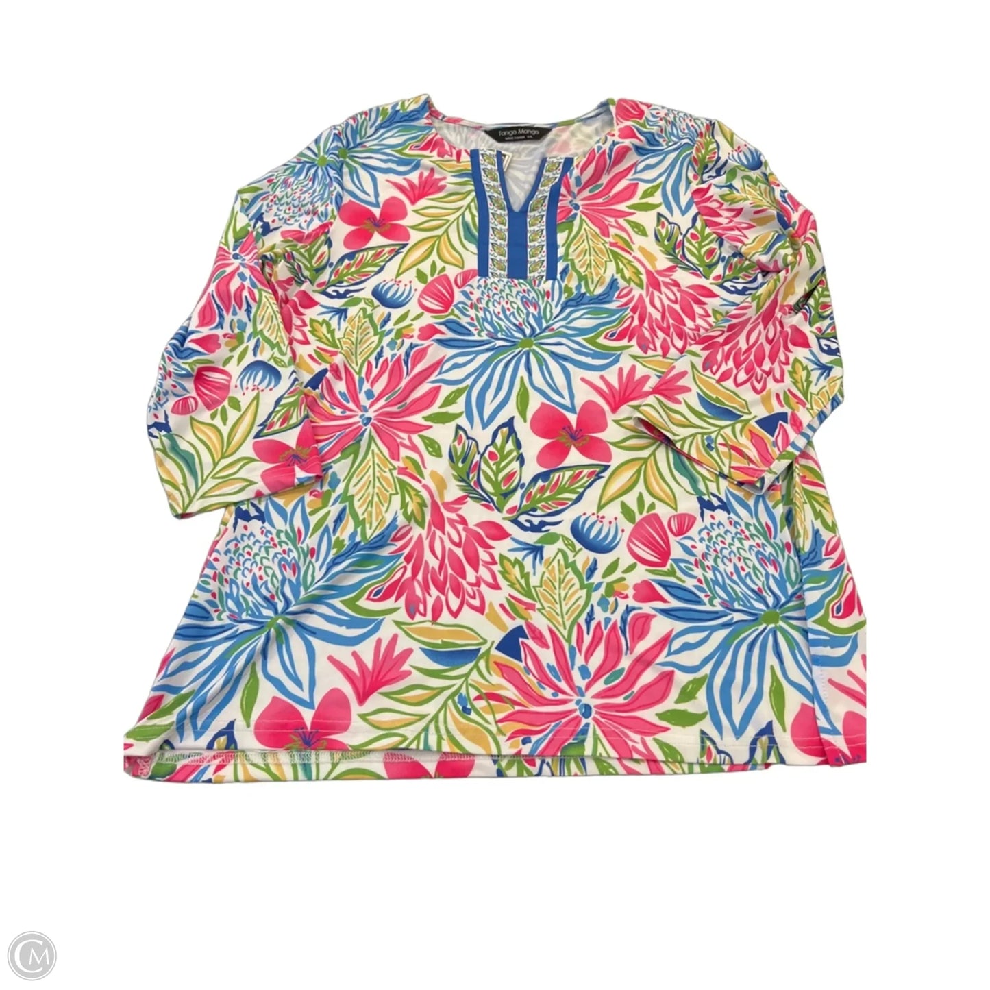 Top 3/4 Sleeve By Clothes Mentor In Tropical Print, Size: L