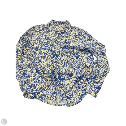 Blouse Long Sleeve By Zara In Blue & White, Size: L