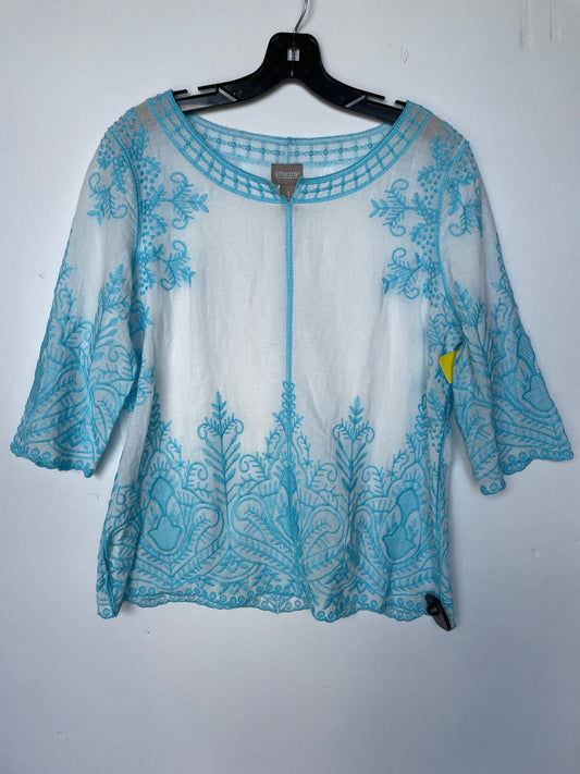 Top Short Sleeve By Chicos In Blue & White, Size: S