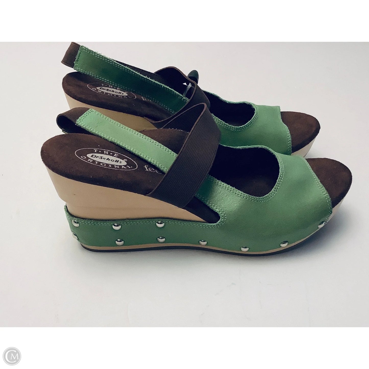 Sandals Heels Wedge By Dr Scholls In Brown & Green, Size: 7