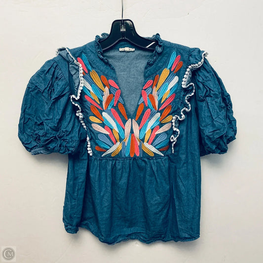 Top Short Sleeve Basic By Jodifl In Blue Denim, Size: M