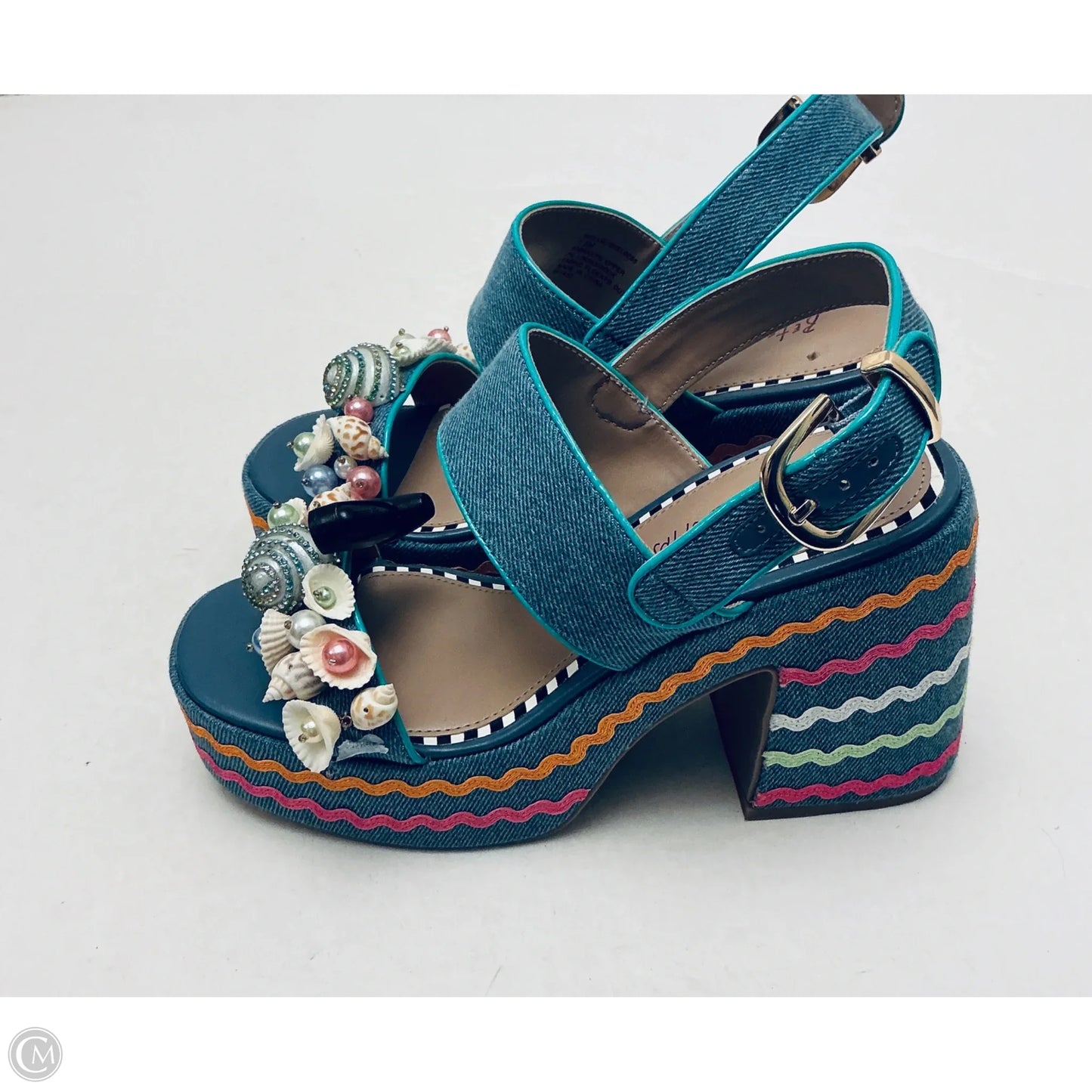 Sandals Heels Platform By Betsey Johnson In Blue, Size: 7.5