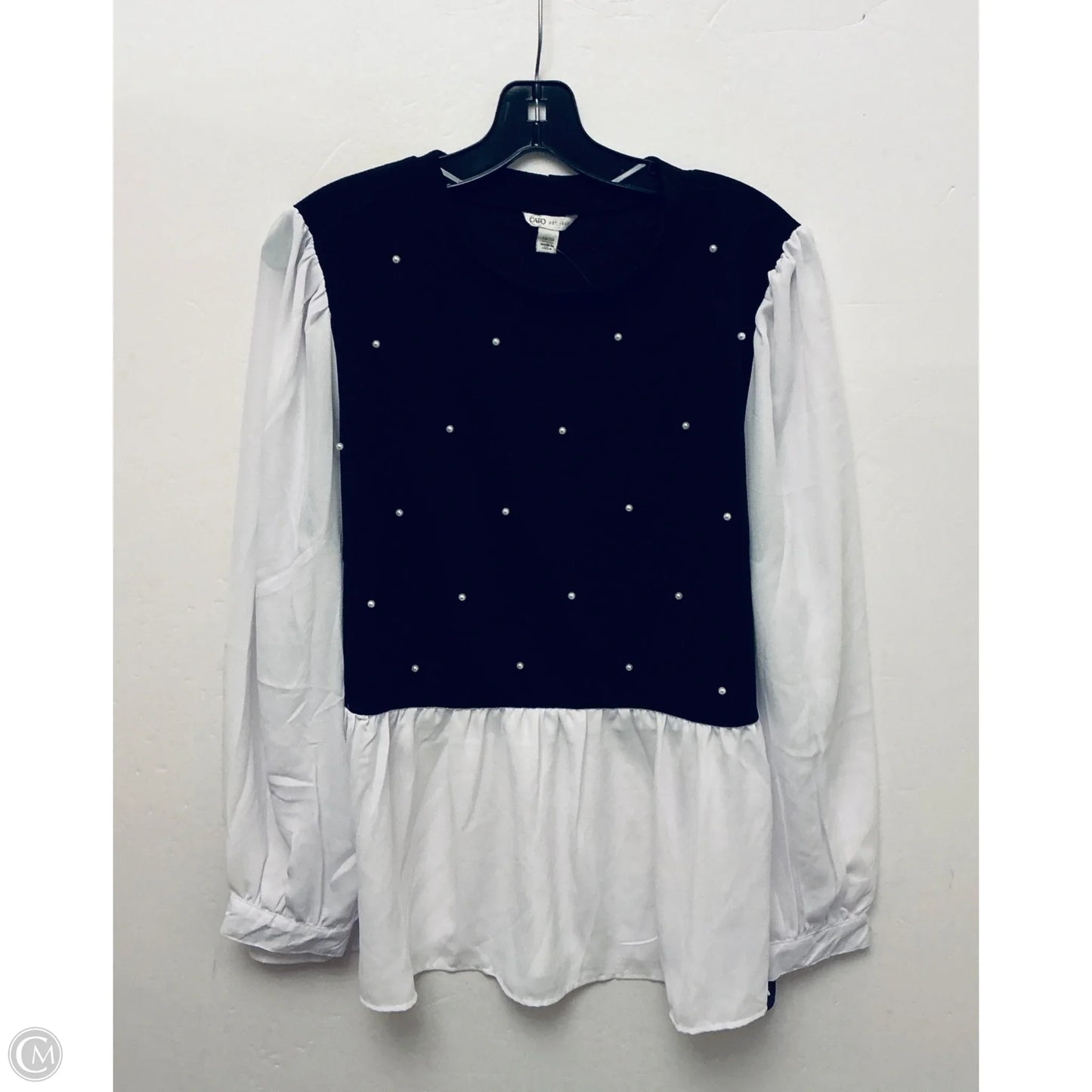 Top Long Sleeve By Cato In Black & White, Size: 18