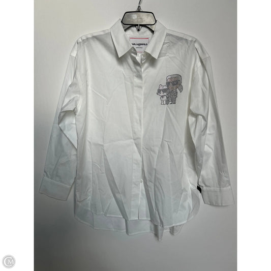 Top Long Sleeve Designer By Karl Lagerfeld In White, Size: S