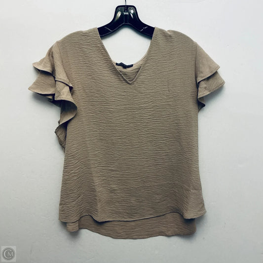 Top Short Sleeve By Adrianna Papell In Tan, Size: L