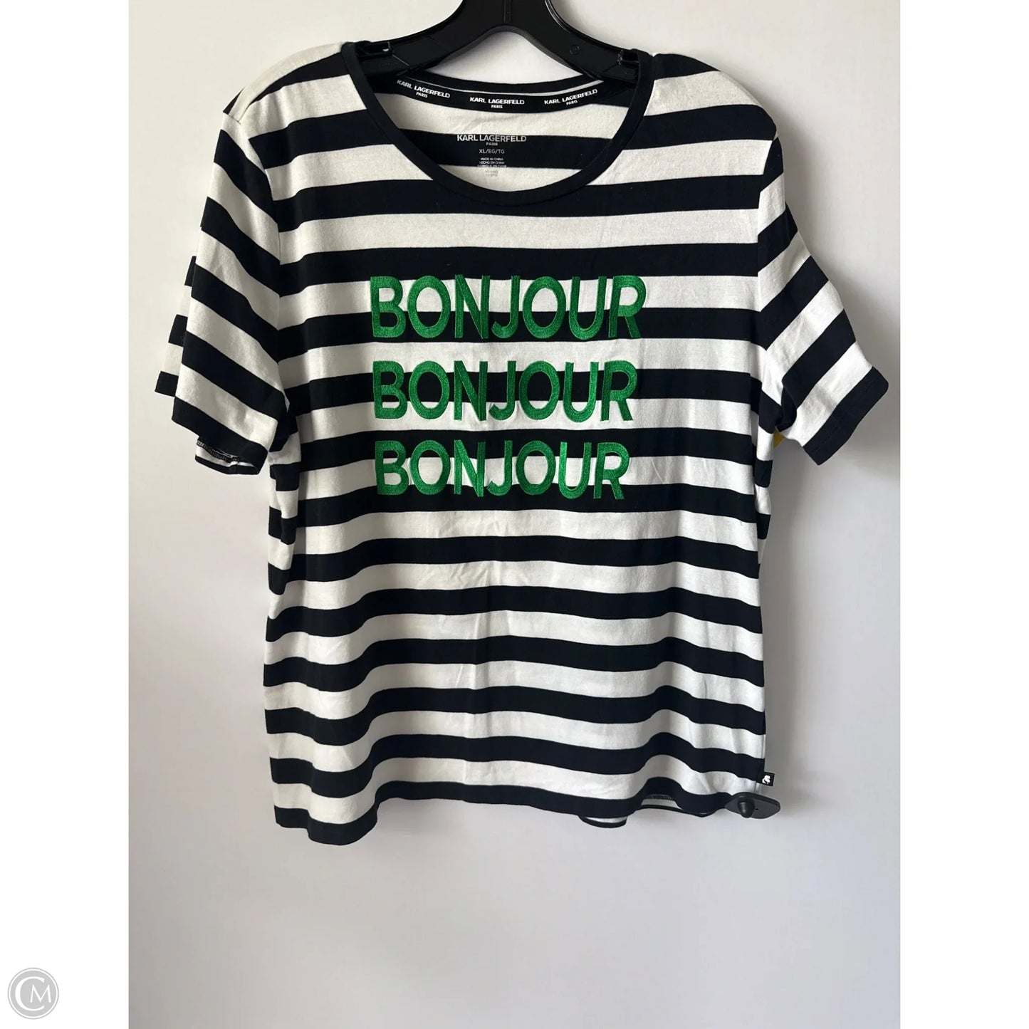 Top Short Sleeve Designer By Karl Lagerfeld In Striped Pattern, Size: Xl