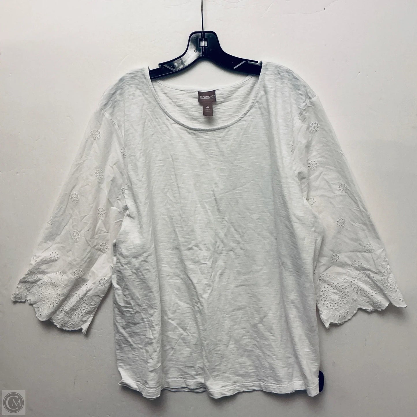 Top Short Sleeve By Chicos In White, Size: Xl