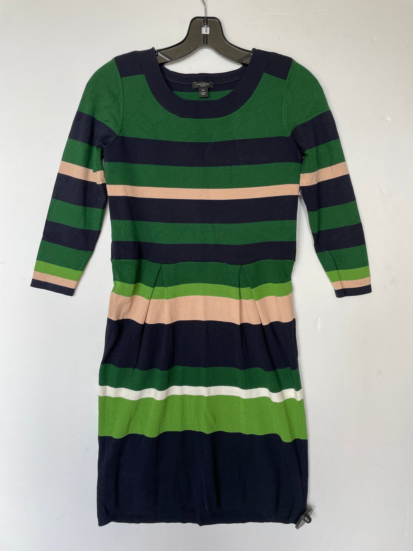 Striped Pattern Dress Casual Midi Ann Taylor, Size Petite   Xs