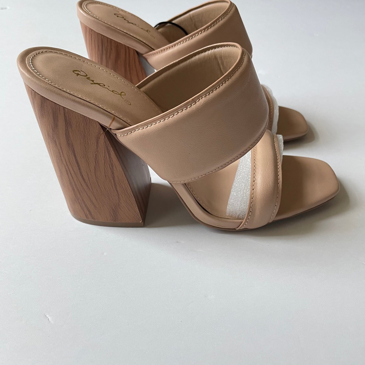 Tan Shoes Heels Block Qupid, Size 6.5