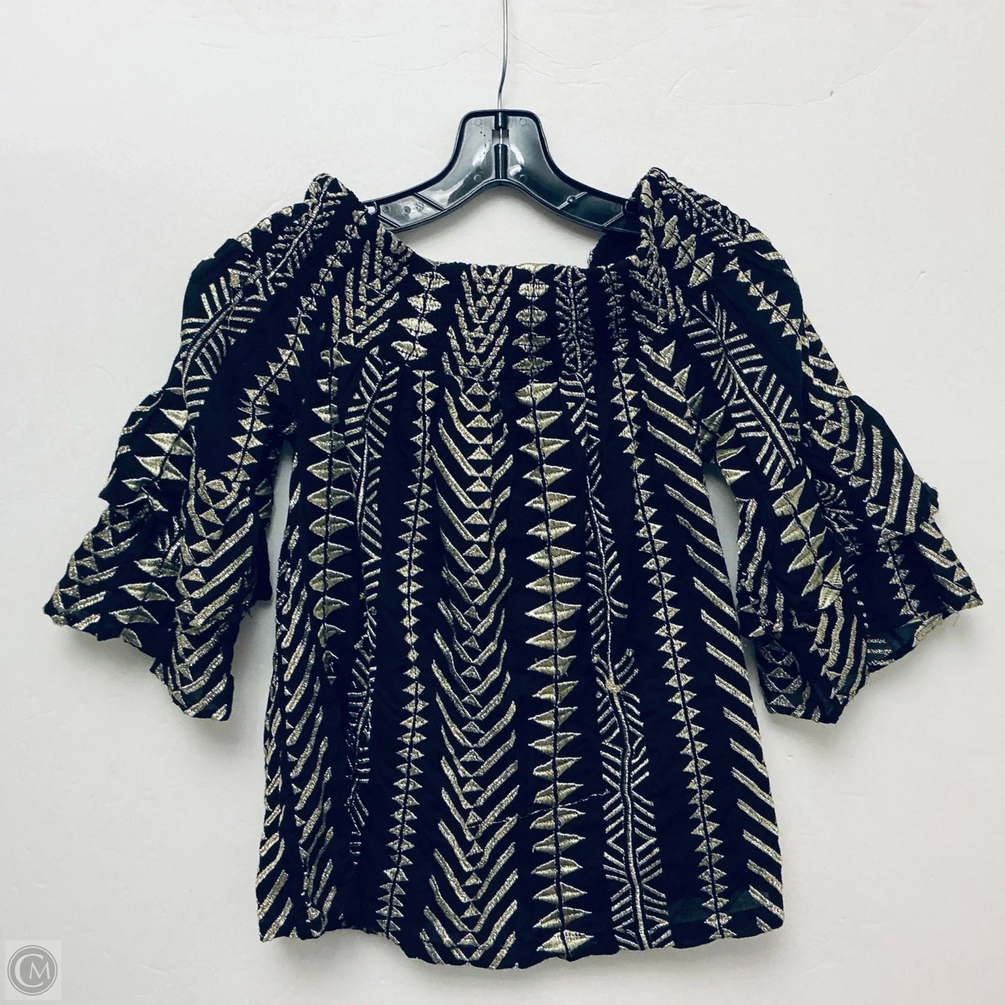 Top Long Sleeve By Boston Proper In Black & Gold, Size: Xxs