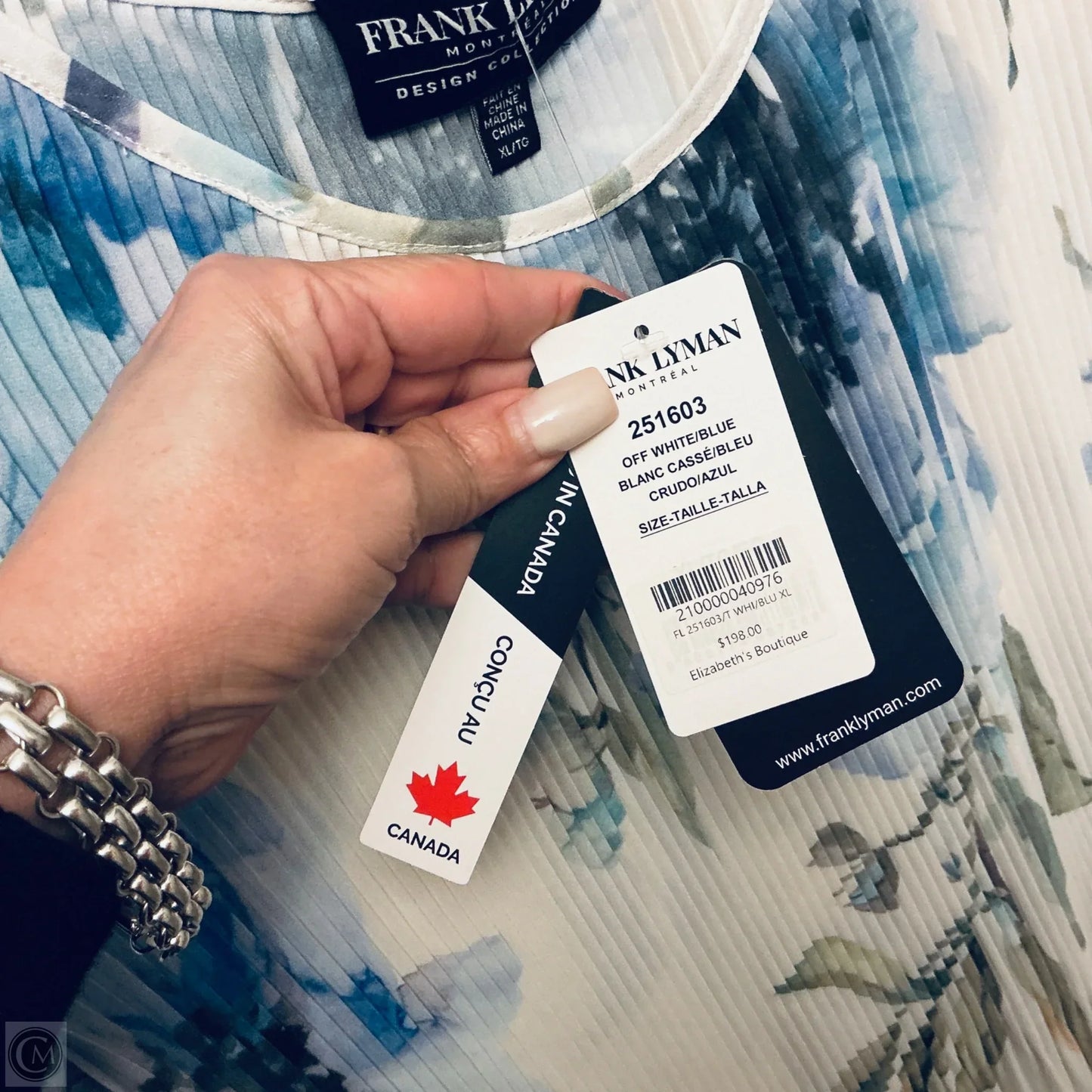 Top Long Sleeve By Frank Lyman In Blue & White, Size: Xl