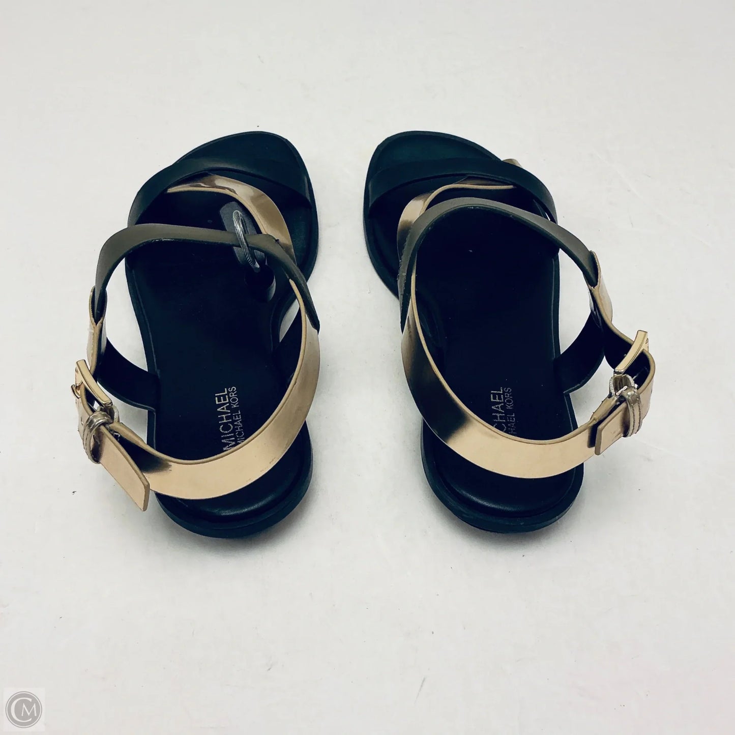 Sandals Flats By Michael By Michael Kors In Black & Gold, Size: 8