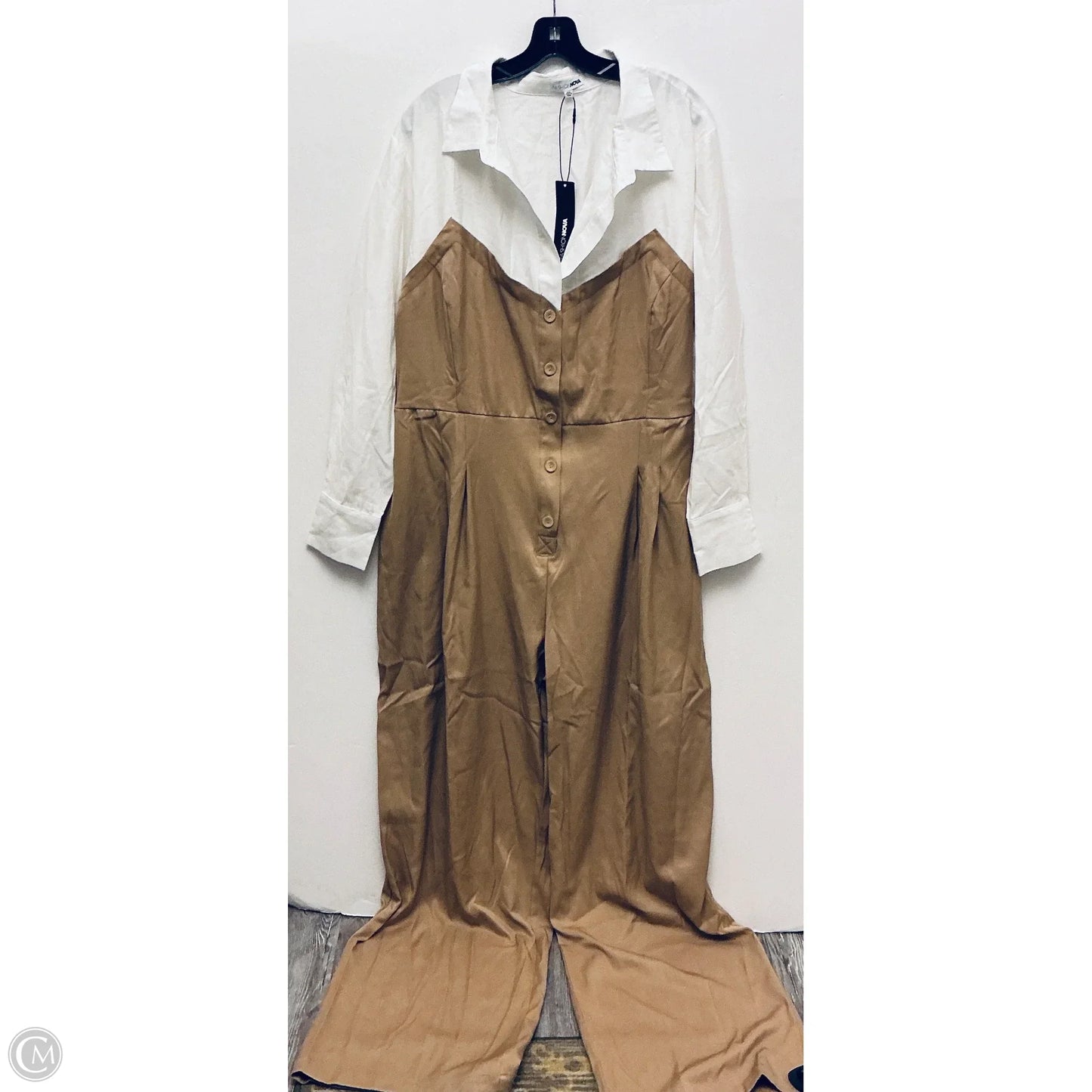 Jumpsuit By Fashion Nova In Tan & White, Size: 3x