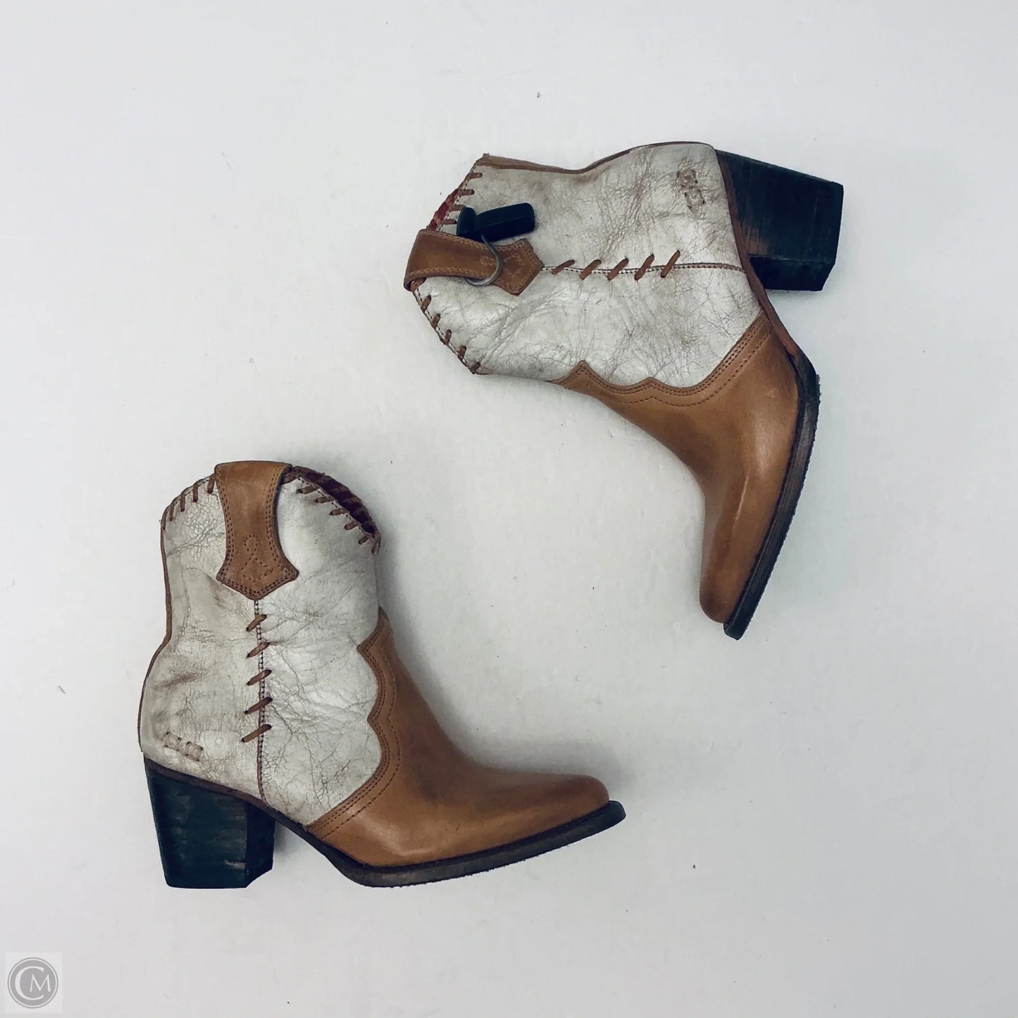 Boots Ankle Heels By Bed Stu In Brown & Cream, Size: 8.5