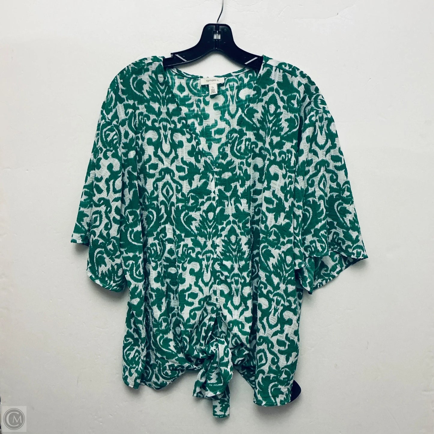 Top Short Sleeve By Tamara H In Green & White, Size: 2x
