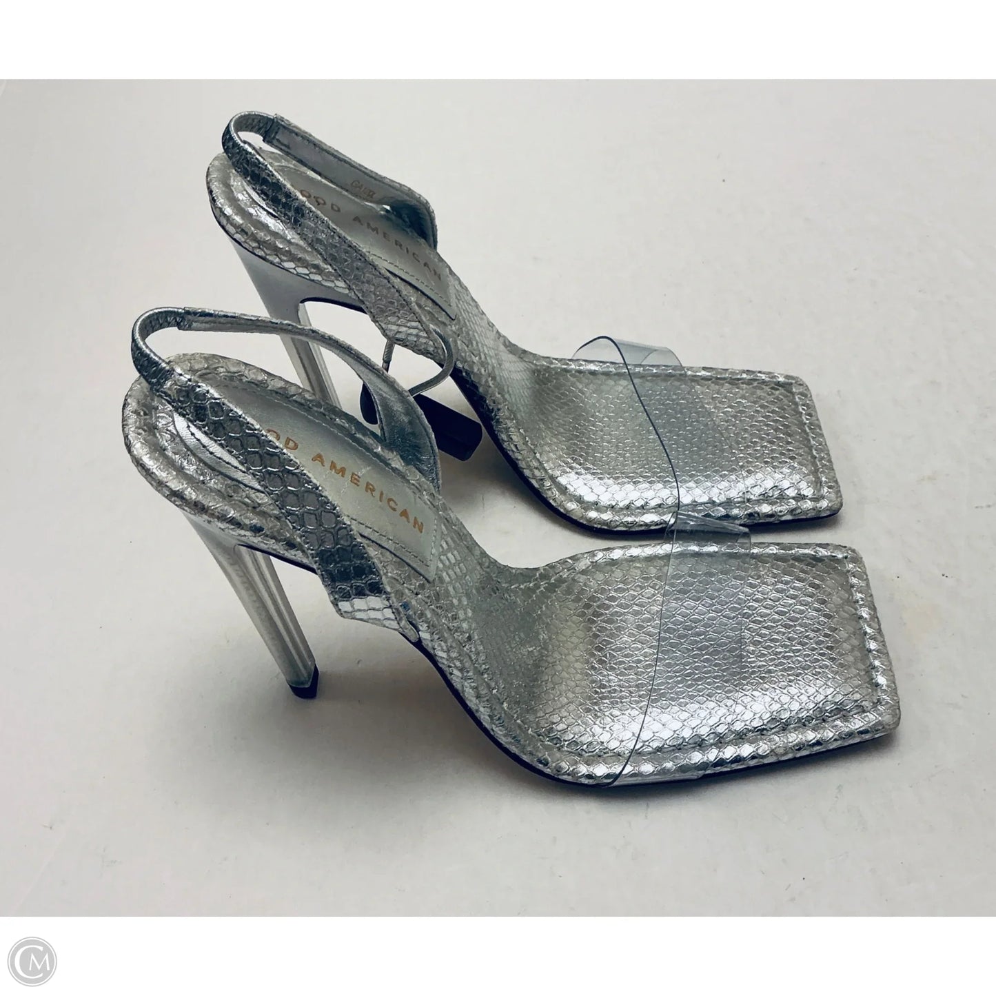 Shoes Heels Stiletto By Good American In Silver, Size: 8
