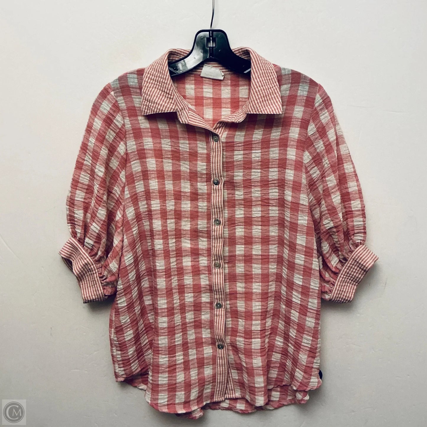 Top Short Sleeve By New In In Plaid Pattern, Size: M