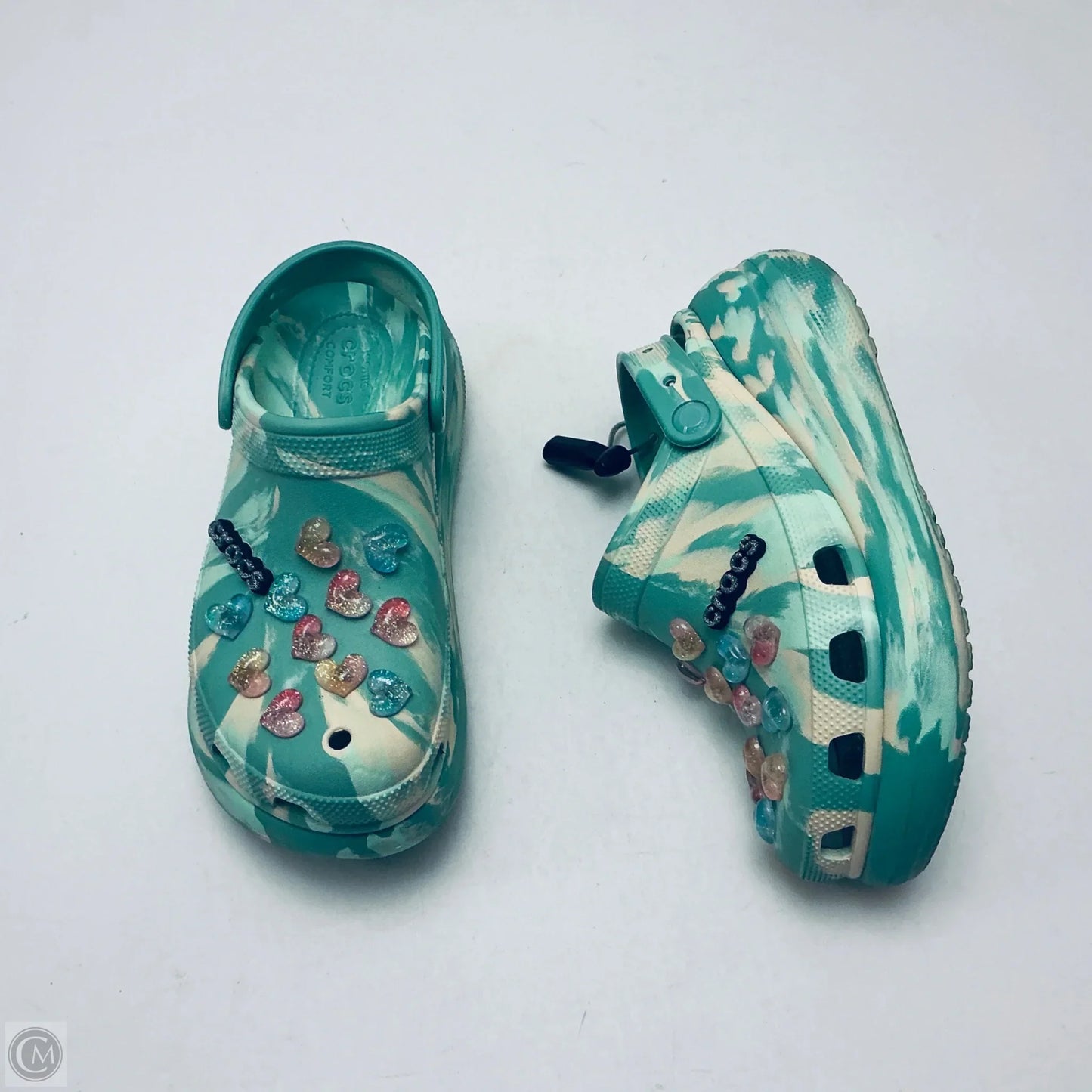 Sandals Heels Platform By Crocs In Teal, Size: 9